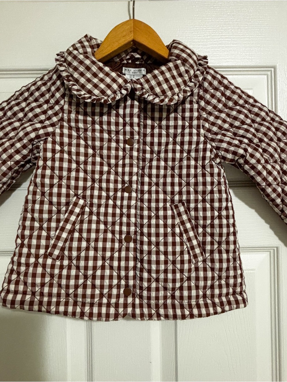 NWT Kids Fall Quilted Gingham Jacket - Brown & White